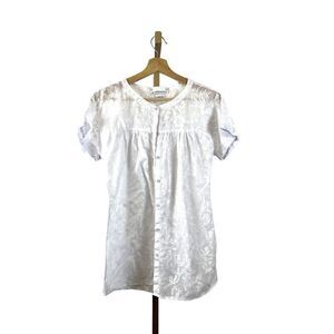 Ex Officio Short Sleeve Floral Print Cotton Sheer Lightweight Blouse EUC Sz S